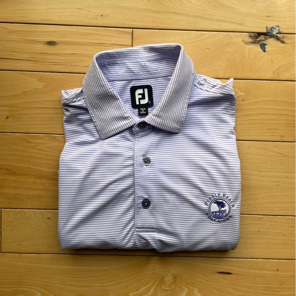 Footjoy Golf Polo Short Sleeve Striped Pebble Beach Embroidery Men’s L Prurple - Picture 6 of 7